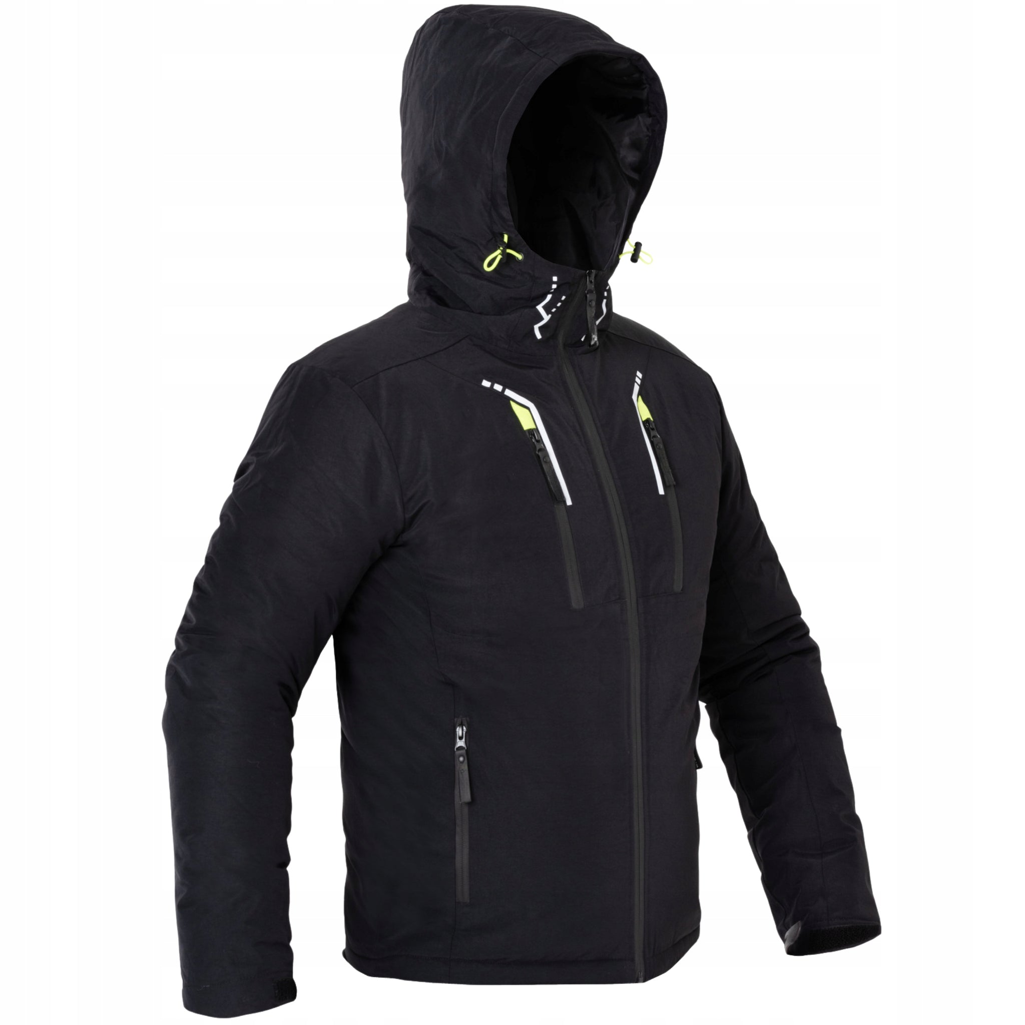 Zieminė vyriška striukė, darbo striukė, pašildyta, juoda su gobtuvu, šilta