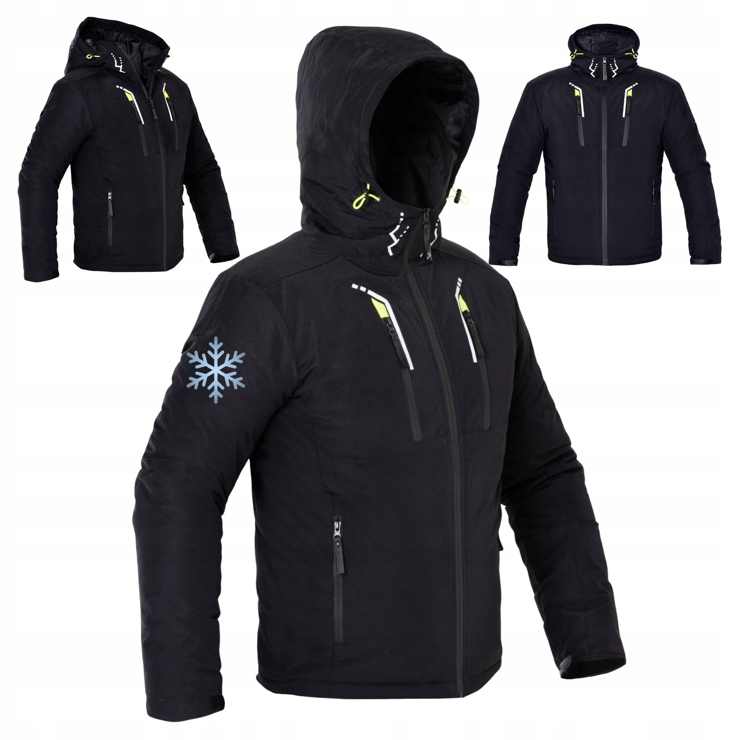 Zieminė vyriška striukė, darbo striukė, pašildyta, juoda su gobtuvu, šilta