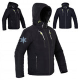 Zieminė vyriška striukė, darbo striukė, pašildyta, juoda su gobtuvu, šilta