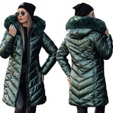 Dyguota moteriška žieminė striukė su gobtuvu, žalia TY4591 - S