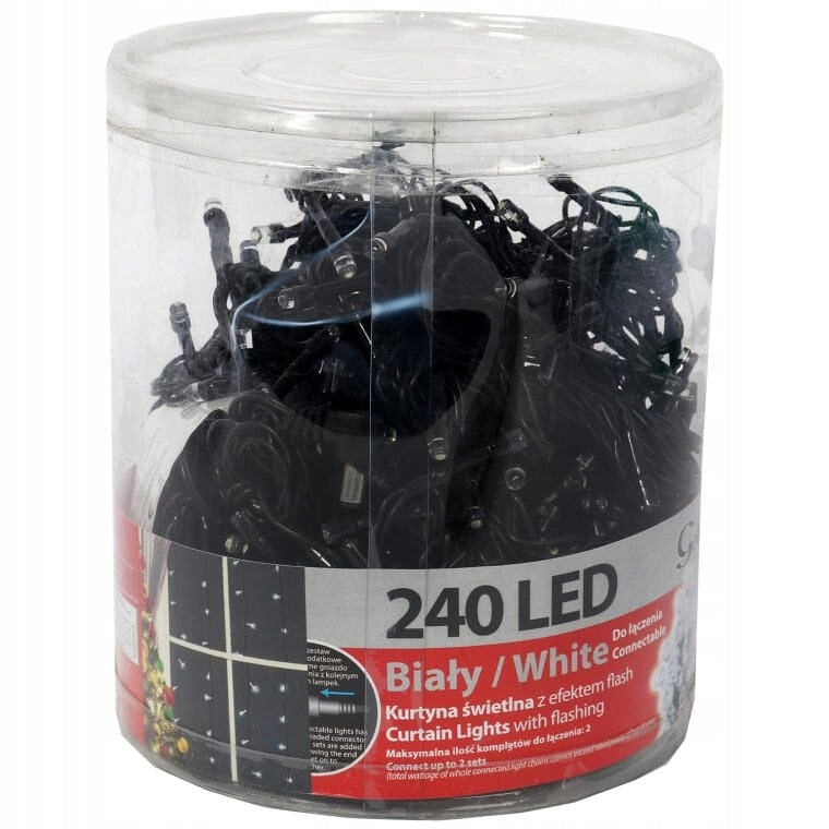 Užuolaida su 240 LED lempučių, su "flash" funkcija ir papildomu lizdu, balta, 1,8m x 1,5m