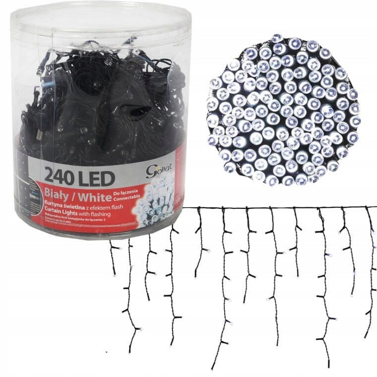 Užuolaida su 240 LED lempučių, su "flash" funkcija ir papildomu lizdu, balta, 1,8m x 1,5m