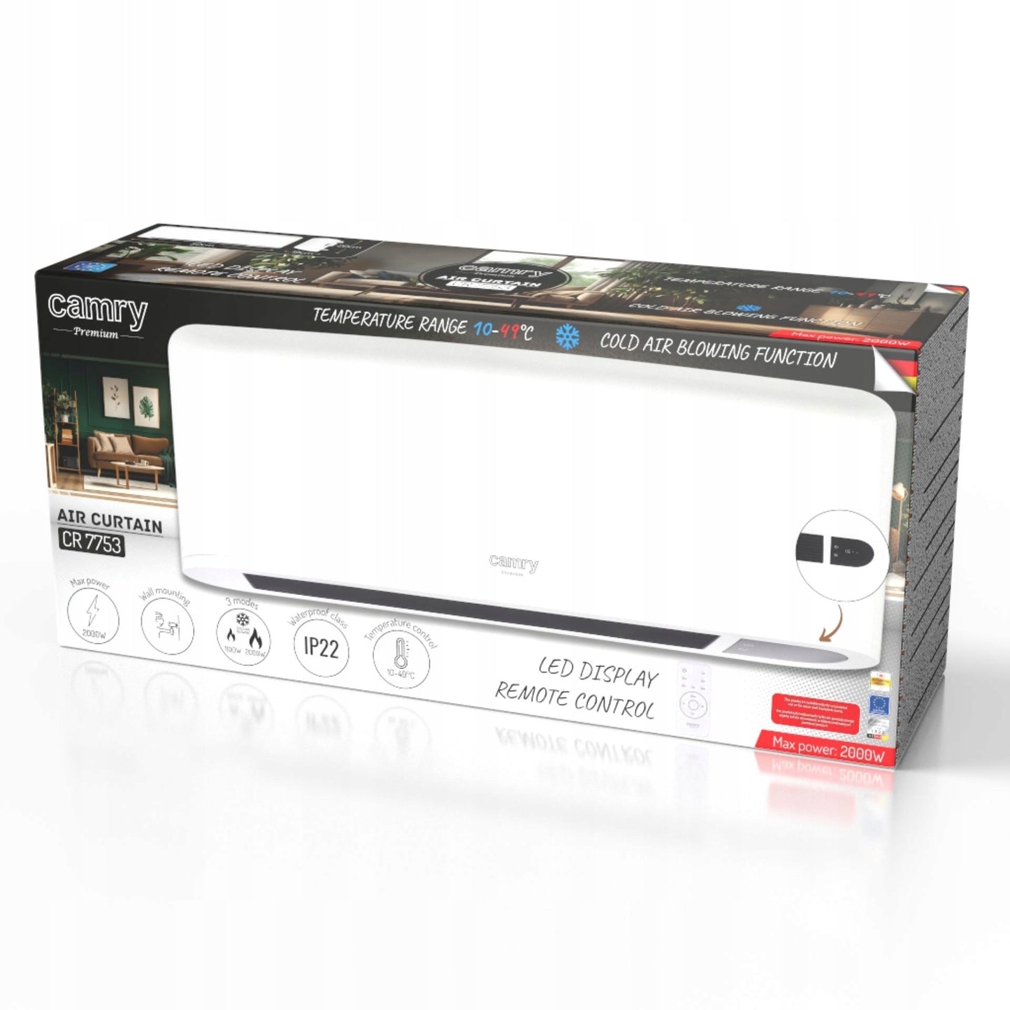 Oro užuolaida 2000W Programatorius Nuotolinio valdymo pultelis Camry | CR7753 Baltas