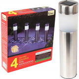 Saulės šviestuvas sodo įsmeigiamas 4 vnt. sidabrinis su sutemų jutikliu sodui