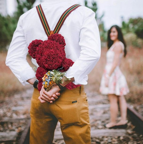 LED ŠVIETUKAI XXL MEŠKUTIS RAUDONOS RUOŽĖS DĖŽUTĖJE MEILĖS DOVANA ŠVIEČIA LED