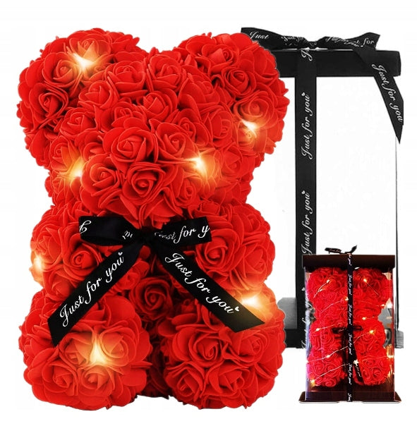LED ŠVIETUKAI XXL MEŠKUTIS RAUDONOS RUOŽĖS DĖŽUTĖJE MEILĖS DOVANA ŠVIEČIA LED