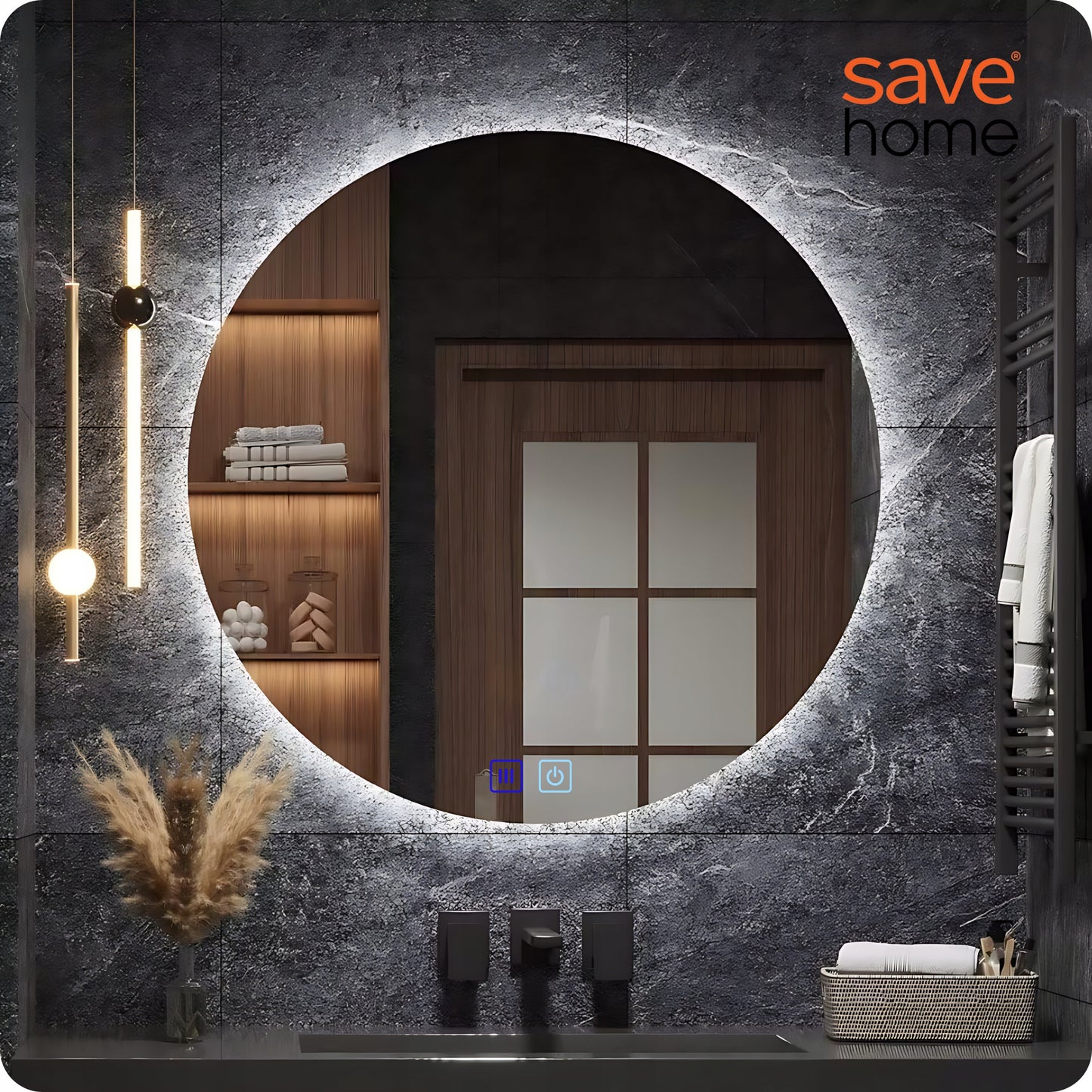 Apvalus 60 cm LED vonios veidrodis su lietimo jungikliu, apsauga nuo rasojimo ir 3 spalvų apšvietimu.