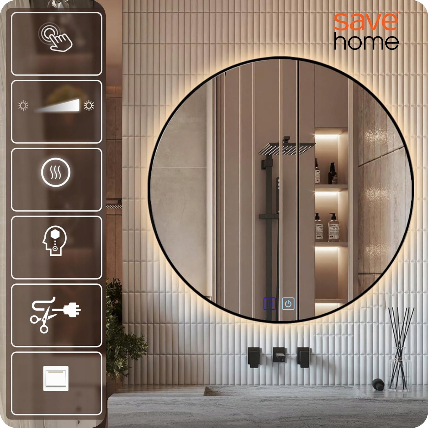 LED VONIOS VEIDRODIS 80 CM APVALUS APŠVIESTAS LIEČIAMASIS NE RASO 3 SPALVOS