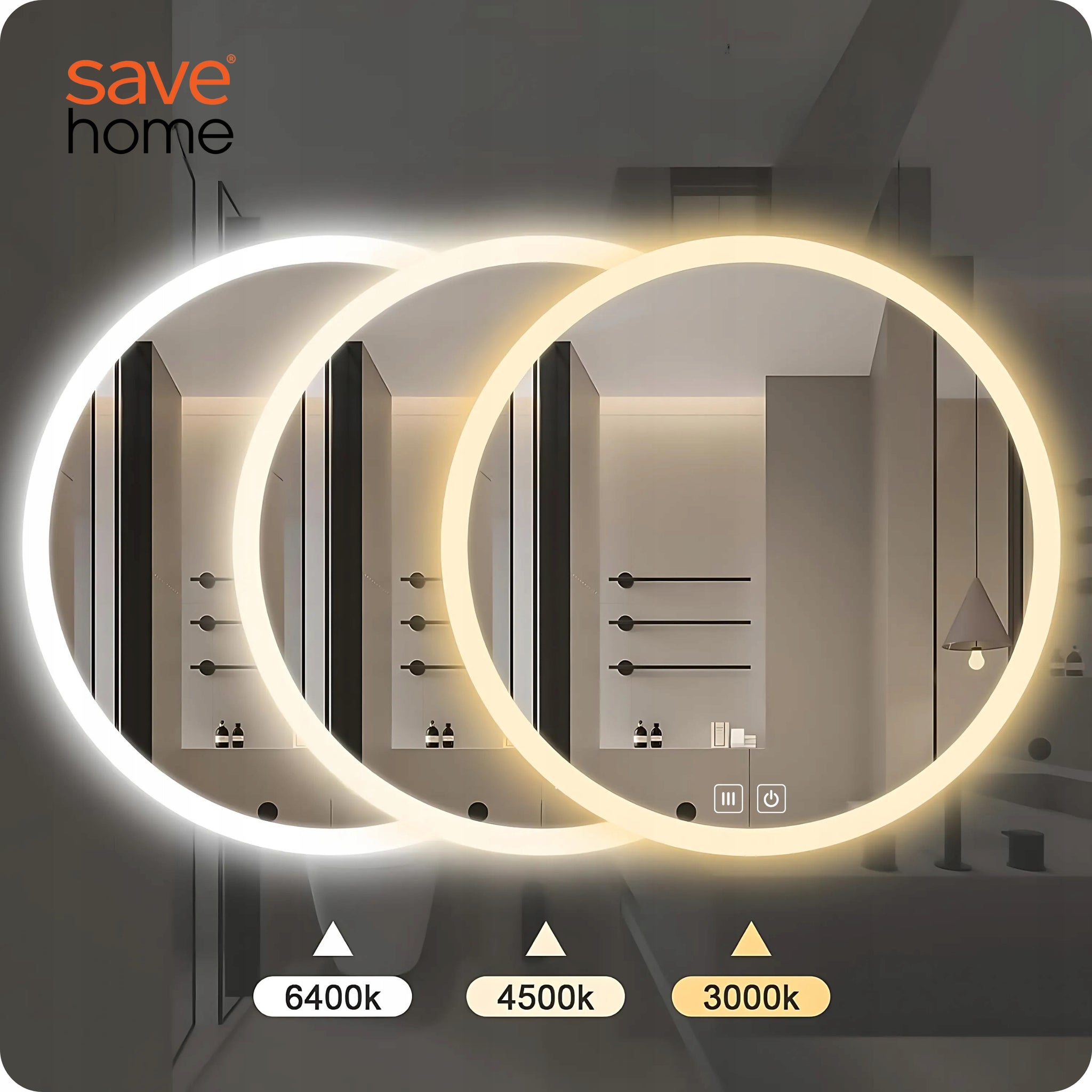 LED VONIOS VEIDRODIS 80 CM APVALUS APŠVIESTAS LIEČIAMASIS NE RASO 3 SPALVOS