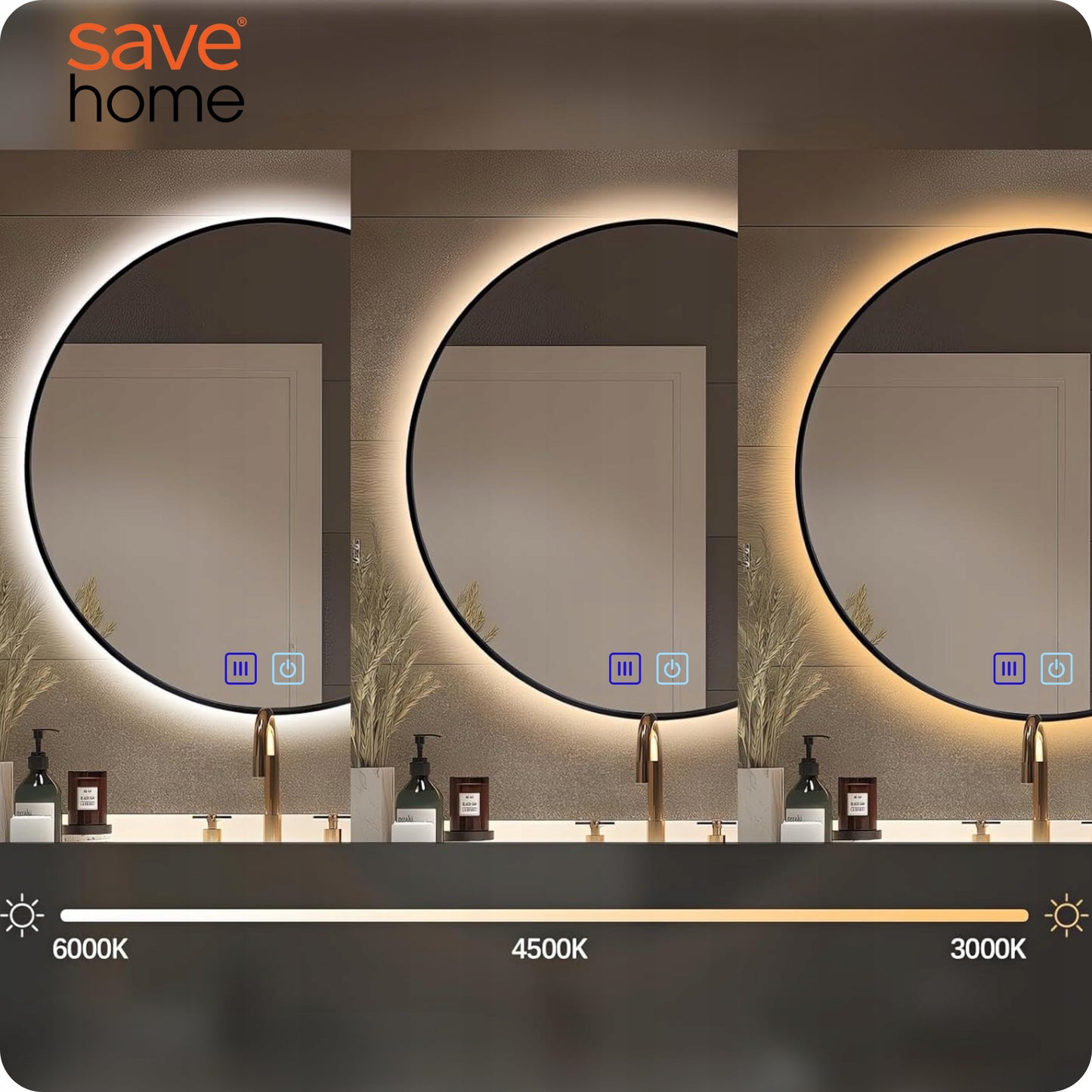 LED VONIOS VEIDRODIS 80 CM APVALUS APŠVIESTAS LIEČIAMASIS NE RASO 3 SPALVOS