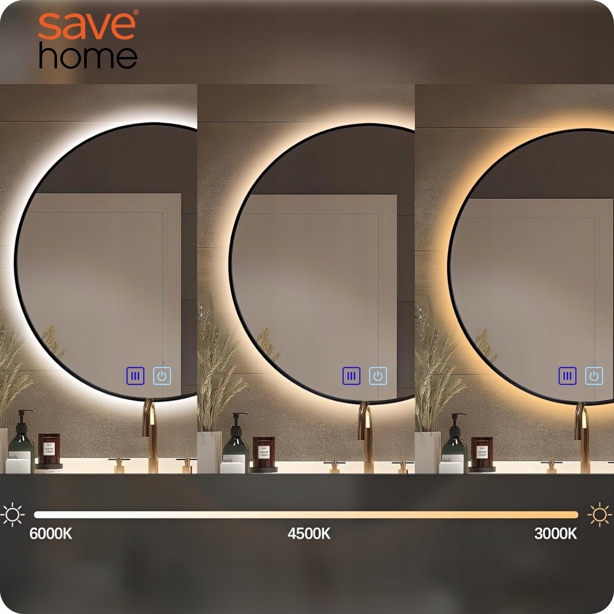 LED VONIOS VEIDRODIS 80 CM APVALUS APŠVIESTAS LIEČIAMASIS NE RASO 3 SPALVOS