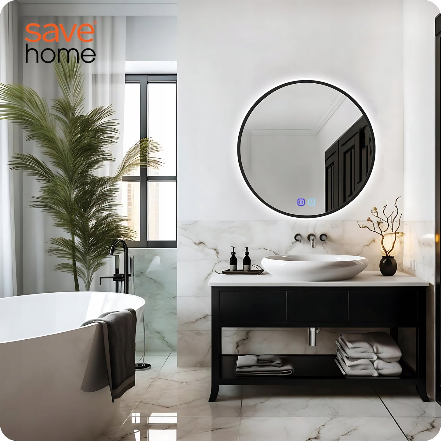 LED VONIOS VEIDRODIS 80 CM APVALUS APŠVIESTAS LIEČIAMASIS NE RASO 3 SPALVOS