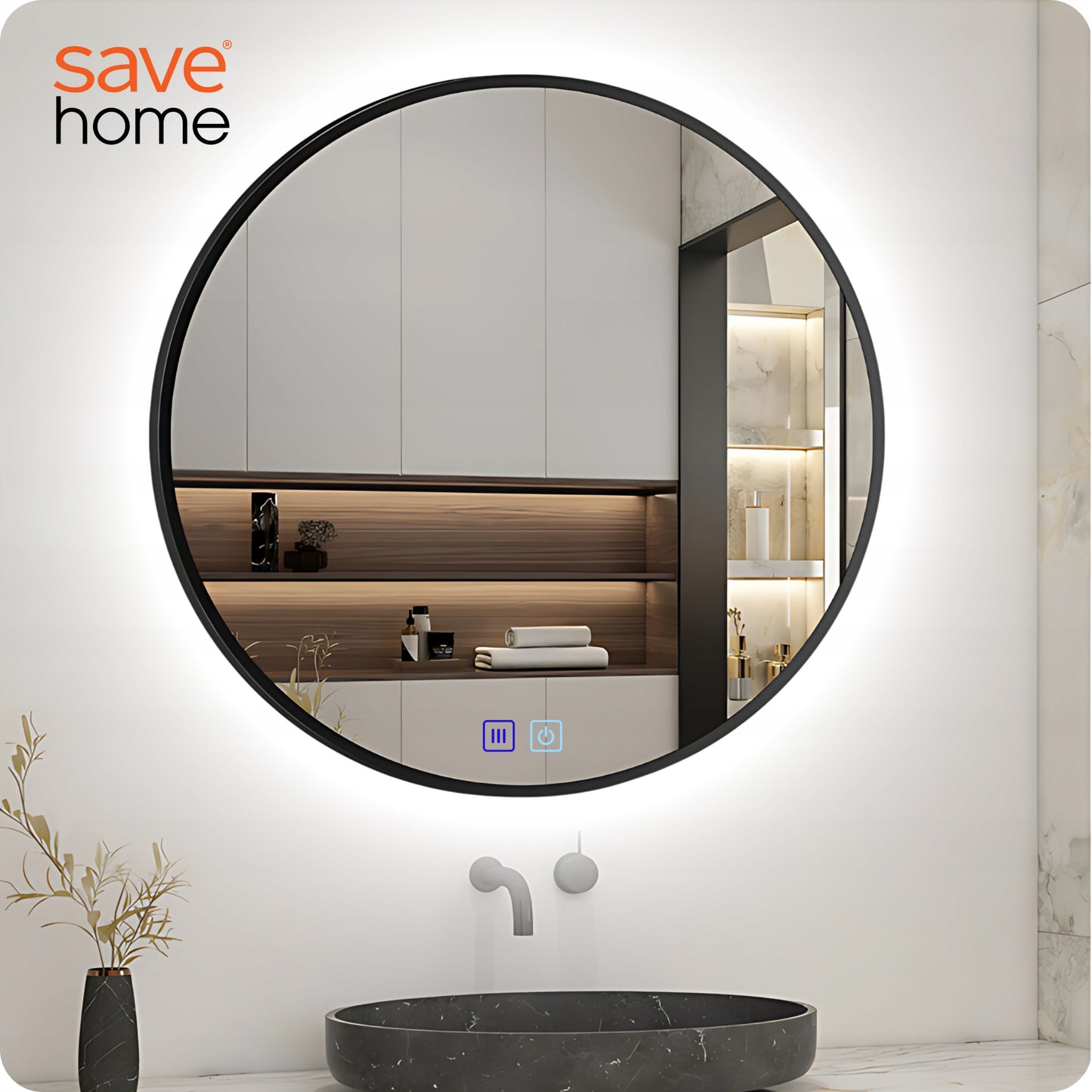 LED VONIOS VEIDRODIS 80 CM APVALUS APŠVIESTAS LIEČIAMASIS NE RASO 3 SPALVOS