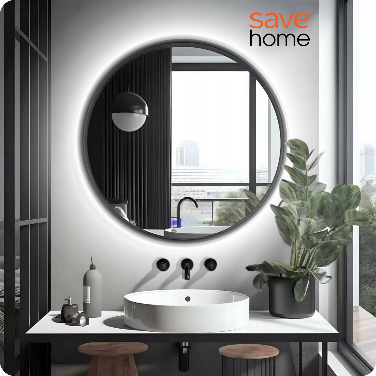 LED VONIOS VEIDRODIS 80 CM APVALUS APŠVIESTAS LIEČIAMASIS NE RASO 3 SPALVOS