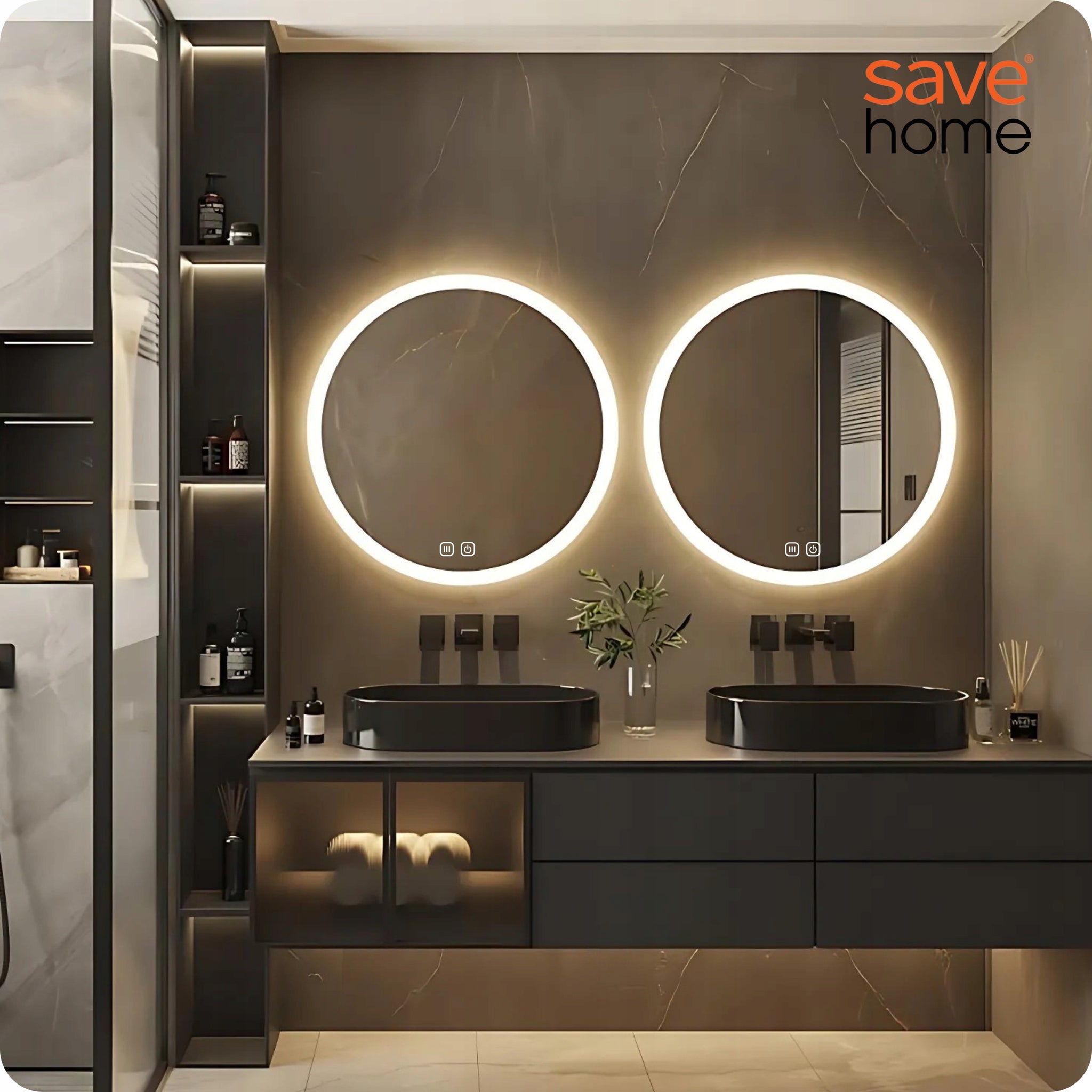 LED VONIOS VEIDRODIS 80 CM APVALUS APŠVIESTAS LIEČIAMASIS NE RASO 3 SPALVOS