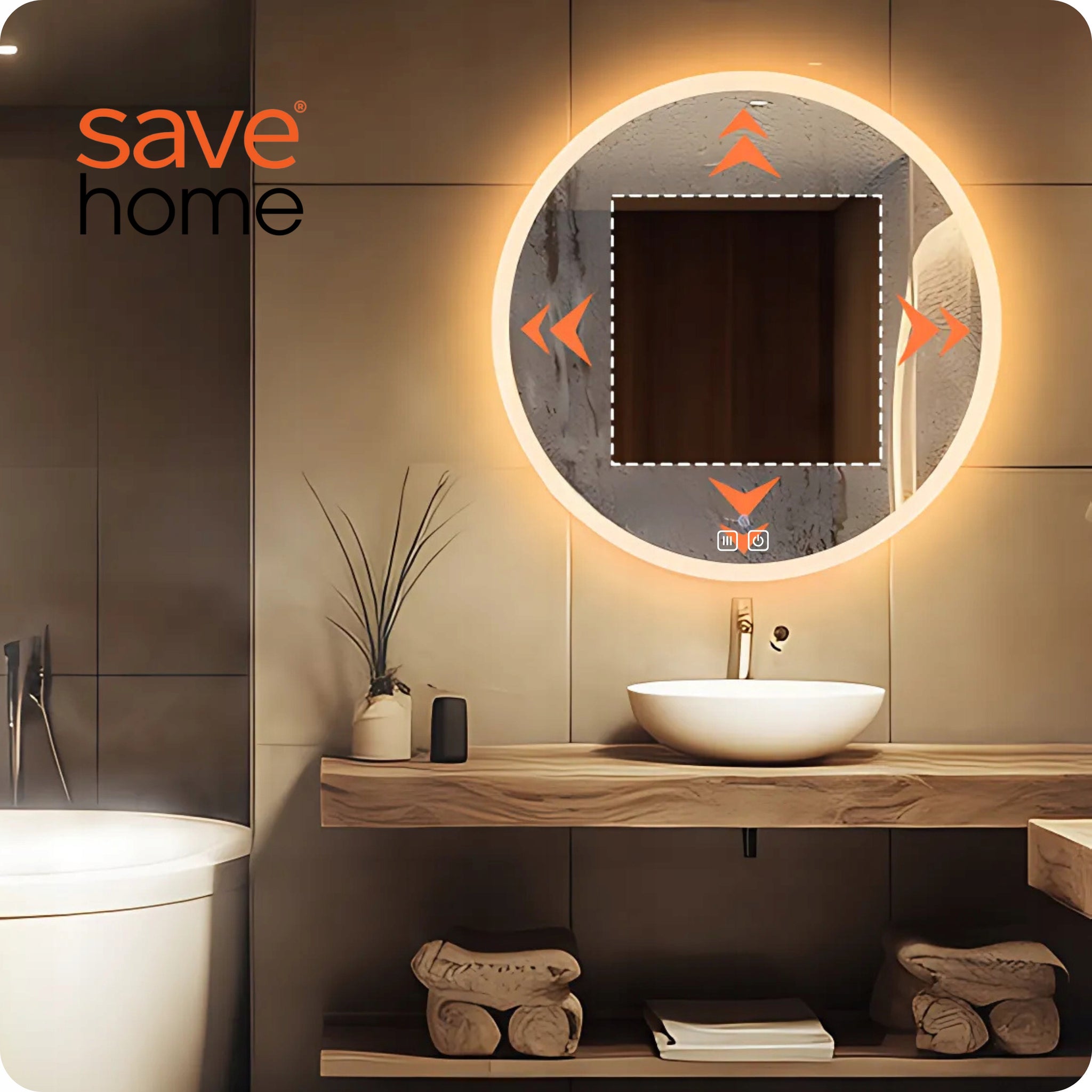 LED VONIOS VEIDRODIS 80 CM APVALUS APŠVIESTAS LIEČIAMASIS NE RASO 3 SPALVOS