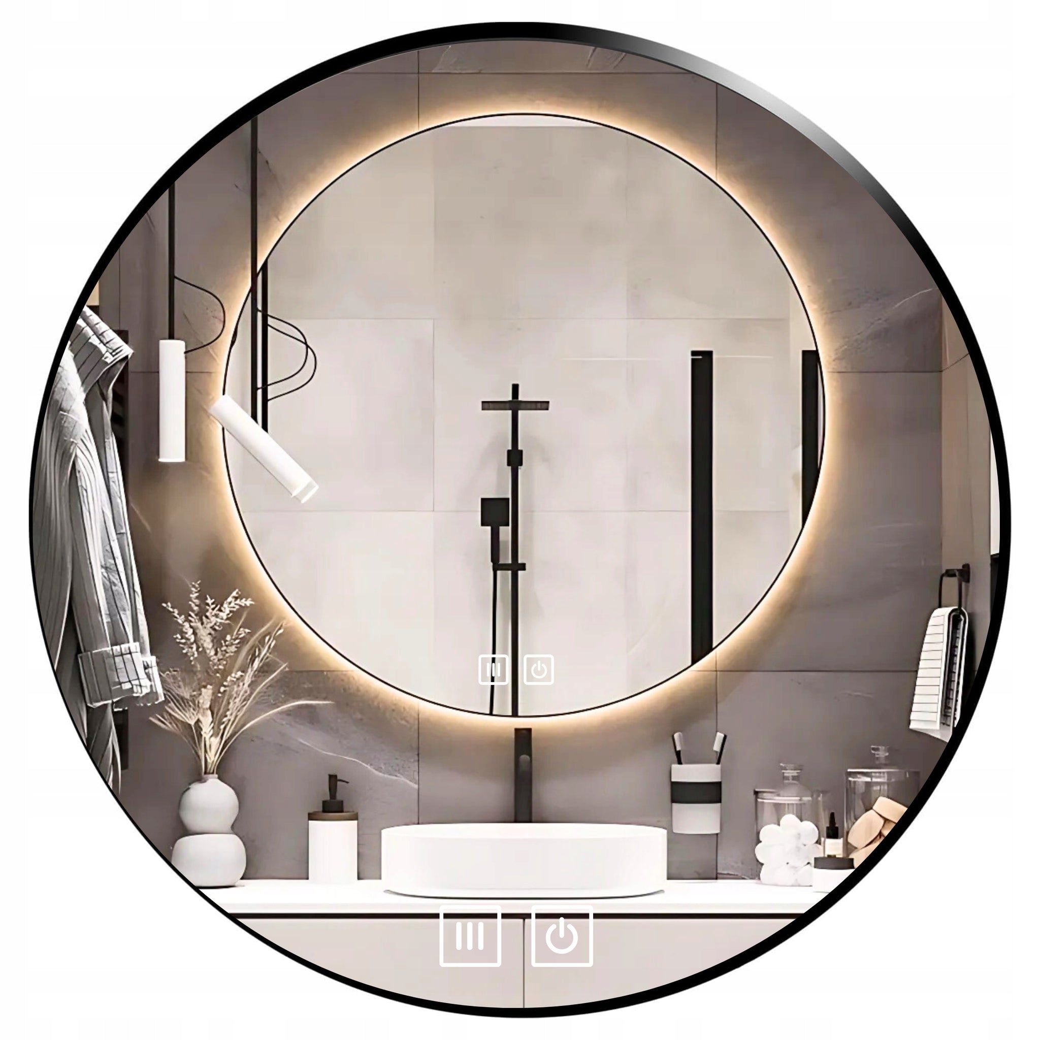 LED VONIOS VEIDRODIS 80 CM APVALUS APŠVIESTAS LIEČIAMASIS NE RASO 3 SPALVOS