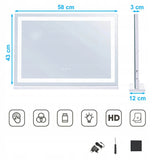 Tualetinis veidrodis su LED apšvietimu 58x43 cm, Holivudo stiliaus veidrodis su USB apšvietimu