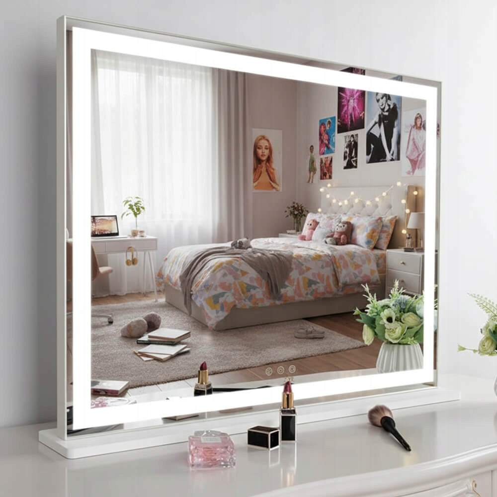 Tualetinis veidrodis su LED apšvietimu 58x43 cm, Holivudo stiliaus veidrodis su USB apšvietimu