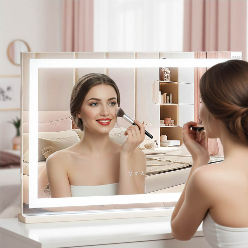 Tualetinis veidrodis su LED apšvietimu 58x43 cm, Holivudo stiliaus veidrodis su USB apšvietimu