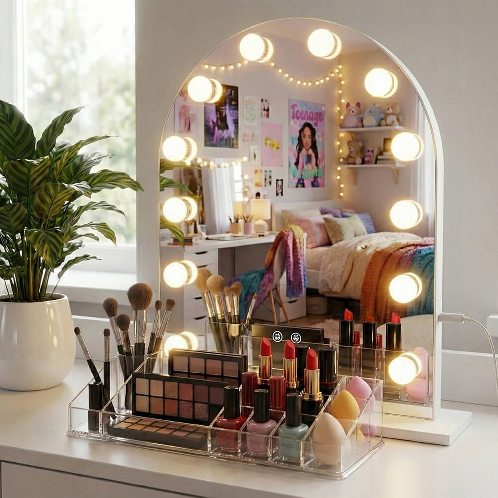 Makiažo veidrodis su Holivudo LED apšvietimu STOVINTIS 50x40 cm DOVANA