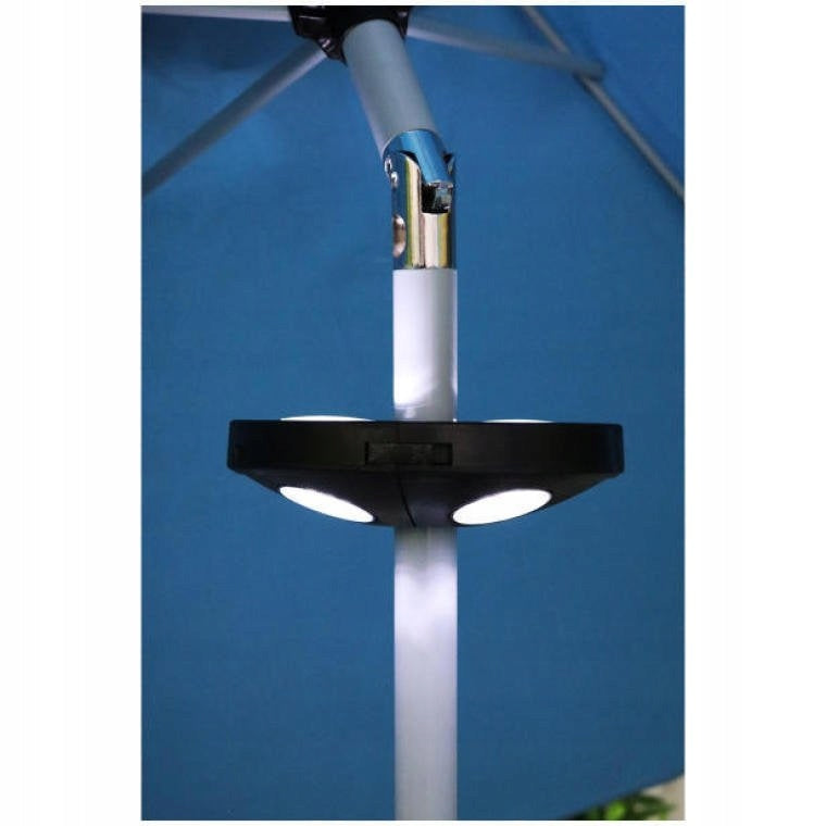LED lempa sodiniam skėčiui su dvipusiu šviesos šaltiniu, maitinama baterijomis