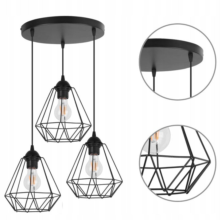 3 liepsnų industrinė lempa EDISON E27 svetainei / valgomajam papuošti