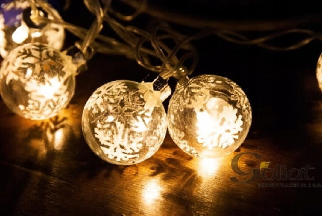 Kalėdinės lemputės 16 LED, stikliniai burbulai, šviečianti dekoracija, girlianda, šventės