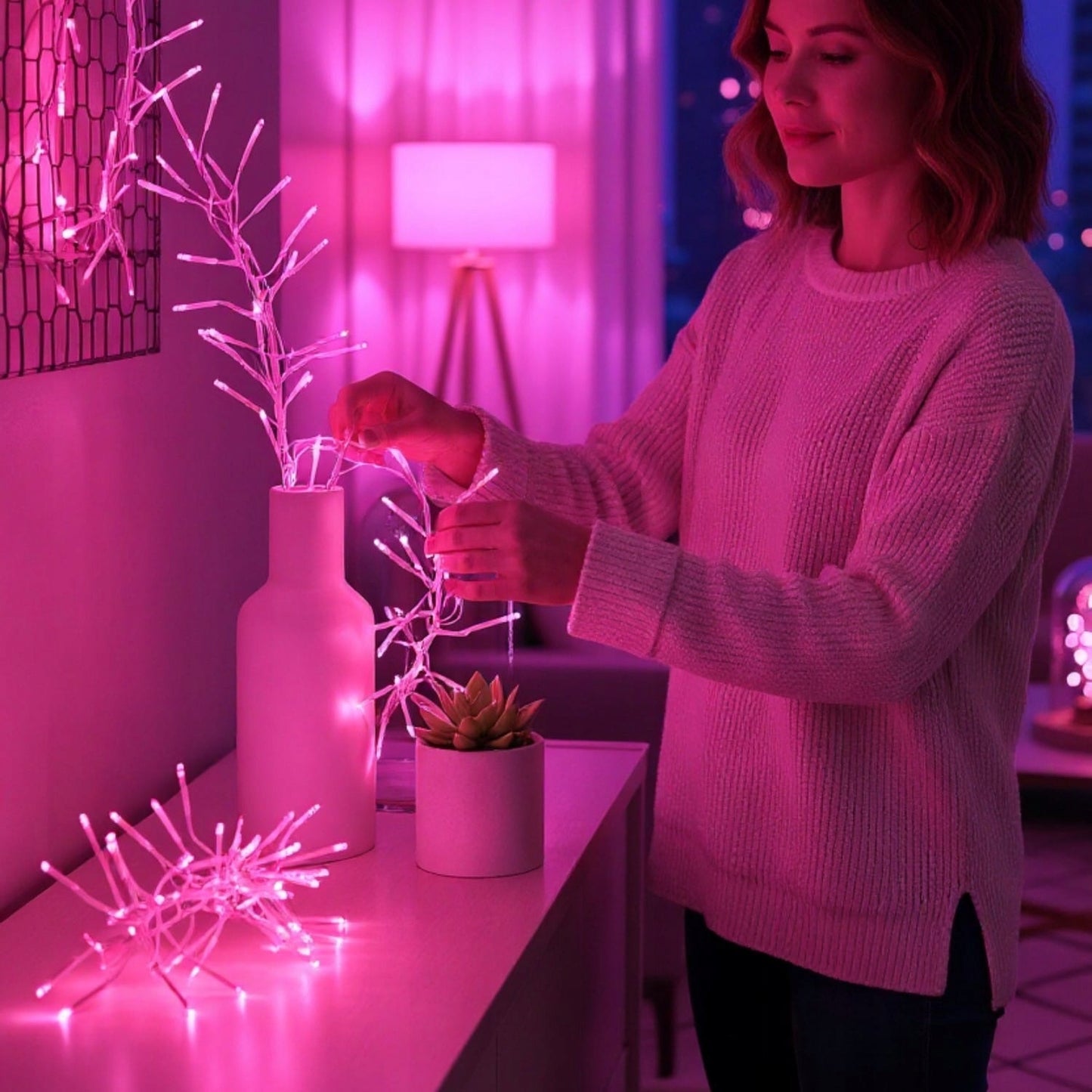 Kalėdinės lemputės 288 LED, guminio tipo, Cluster, rožinės, 2 m, KALĖDINĖ DEKORACIJA