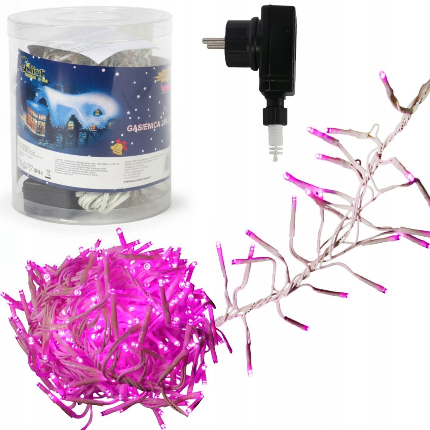 Kalėdinės lemputės 288 LED, guminio tipo, Cluster, rožinės, 2 m, KALĖDINĖ DEKORACIJA