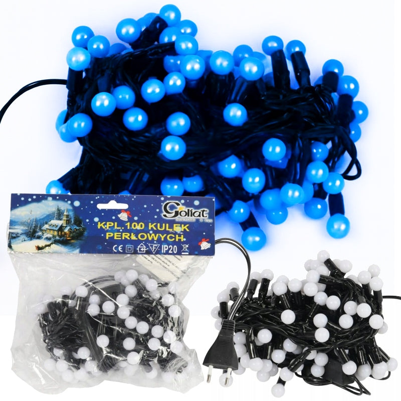 Kalėdinės lemputės ant laido 100 LED Mėlyni perliukai Šventinės