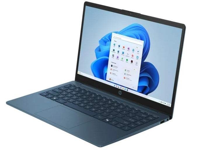 Nešiojamas kompiuteris HP 14 su Intel 4 branduoliais, 8 GB RAM, 128 GB SSD, 14" matiniu ekranu, W11, Bluetooth 5.4, lengvas mokymuisi