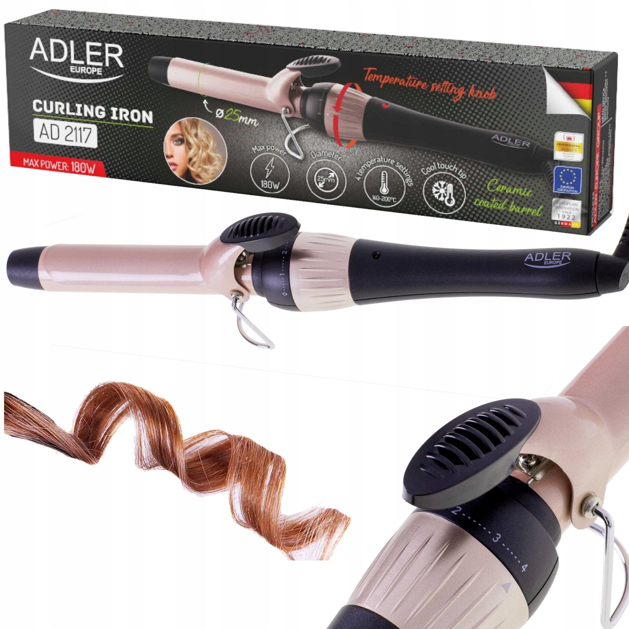 Keraminis plaukų garbintuvas 25mm su tradiciniu temperatūros reguliavimu 200°C