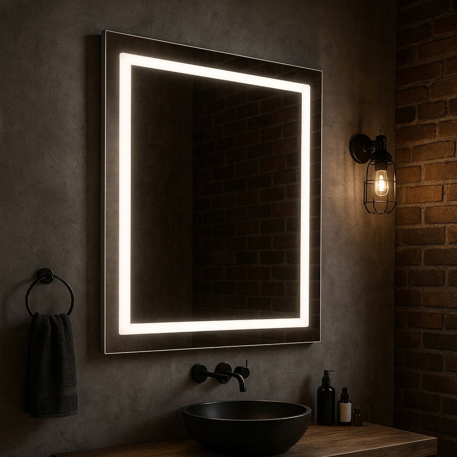 Vonios veidrodis 80x80 cm kvadratinis be jungiklio su LED apšvietimu Luna