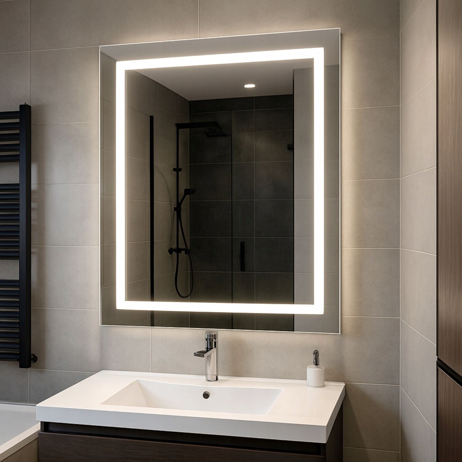 Vonios veidrodis 80x80 cm kvadratinis be jungiklio su LED apšvietimu Luna