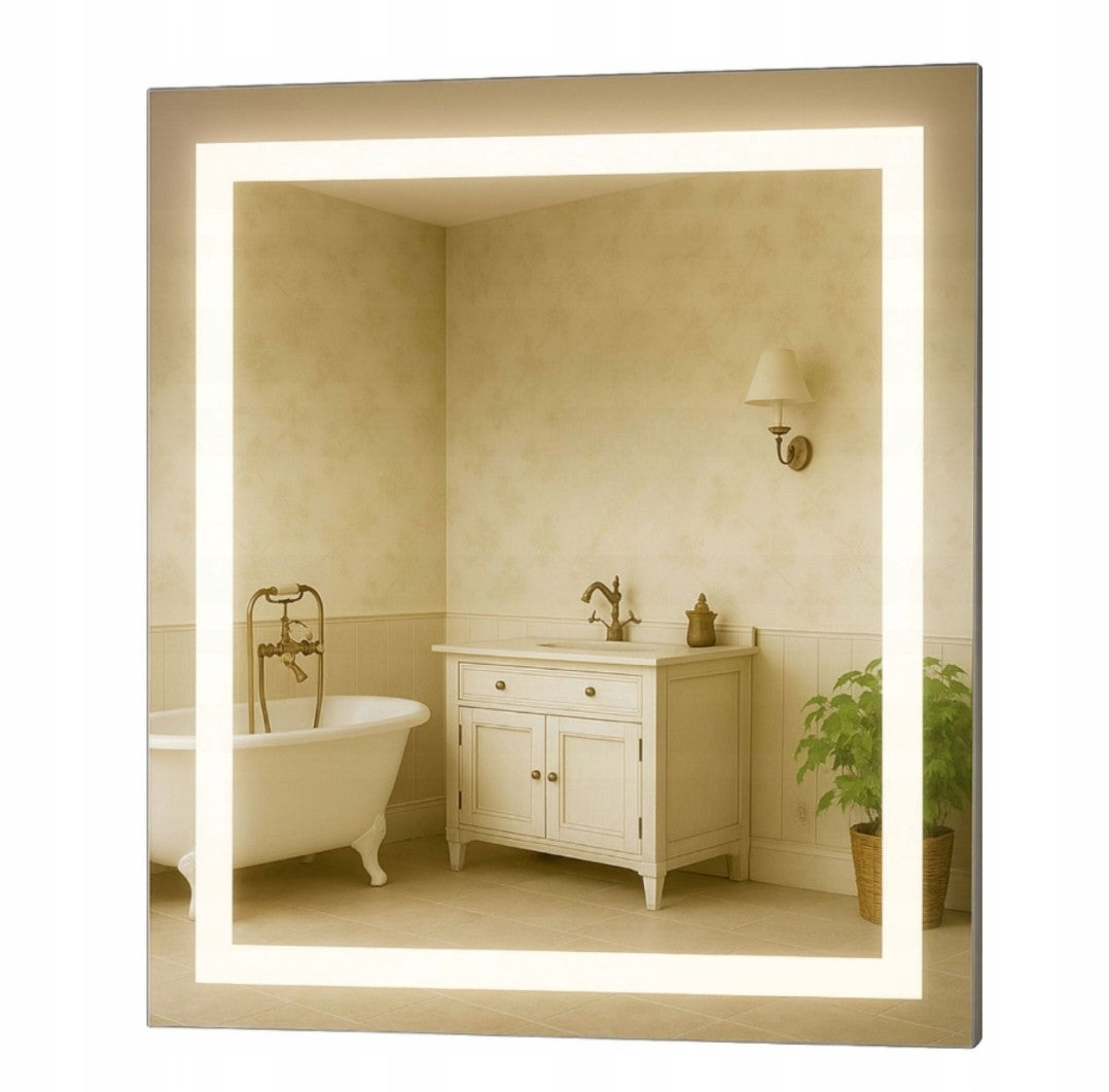 Vonios veidrodis 80x80 cm kvadratinis be jungiklio su LED apšvietimu Luna