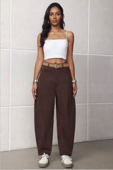 M.SARA Moteriškos džinsinės kelnės "Balloon", rudos, šokolado spalvos, aukštas juosmuo, 34/XS