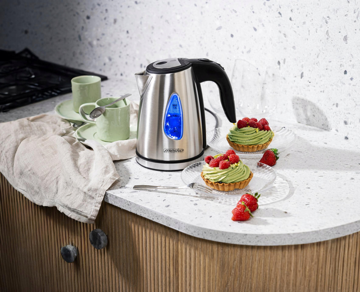 Mažas metalinis elektrinis virdulys 1L 1630W LED pašvietimas kalcio filtras