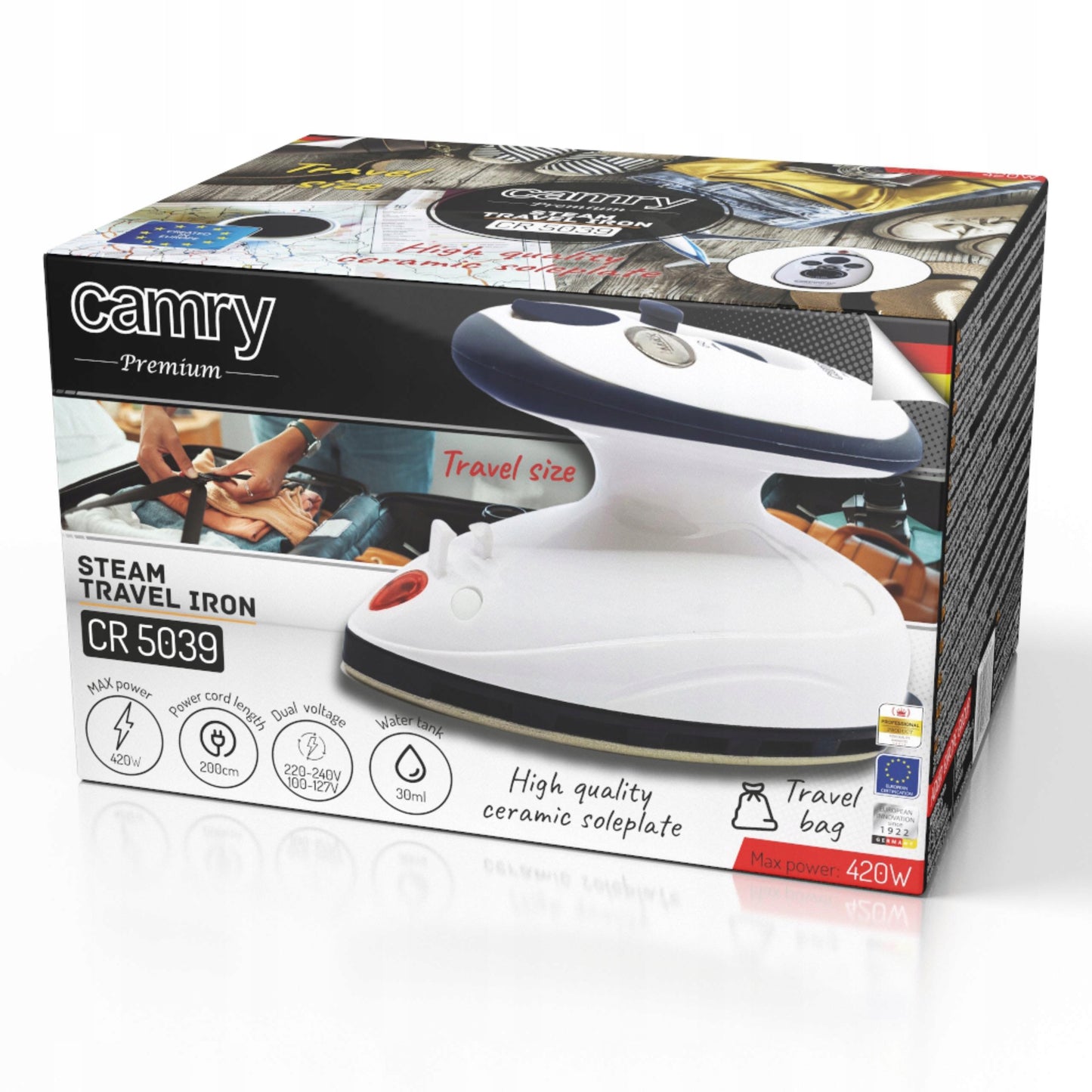 Mažas kelioninis lygintuvas su GARŲ funkcija, dvigubas maitinimas, temperatūros reguliavimas