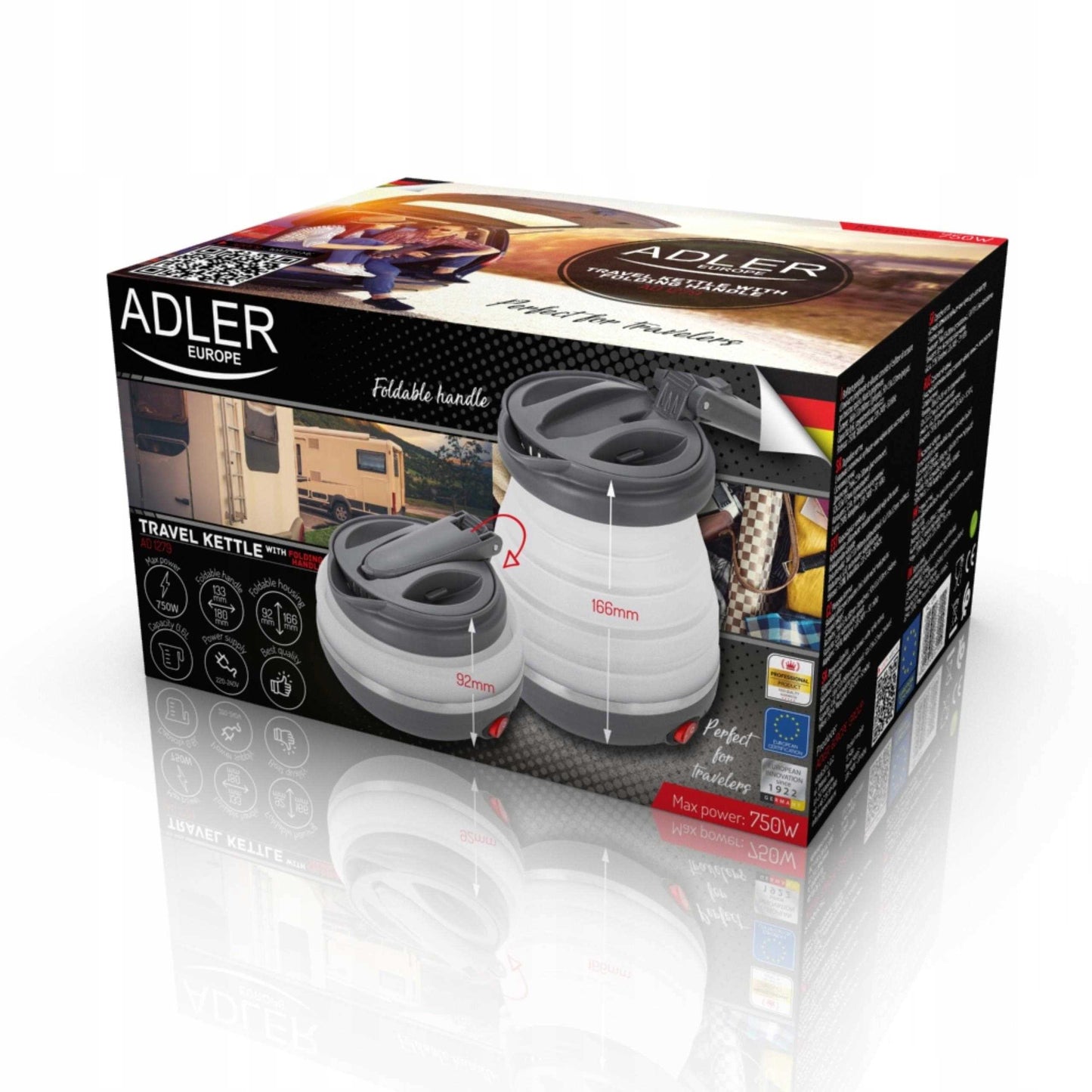 Mažas kelioninis sulankstomas elektrinis virdulys 600ml 0,6L 750W silikoninis