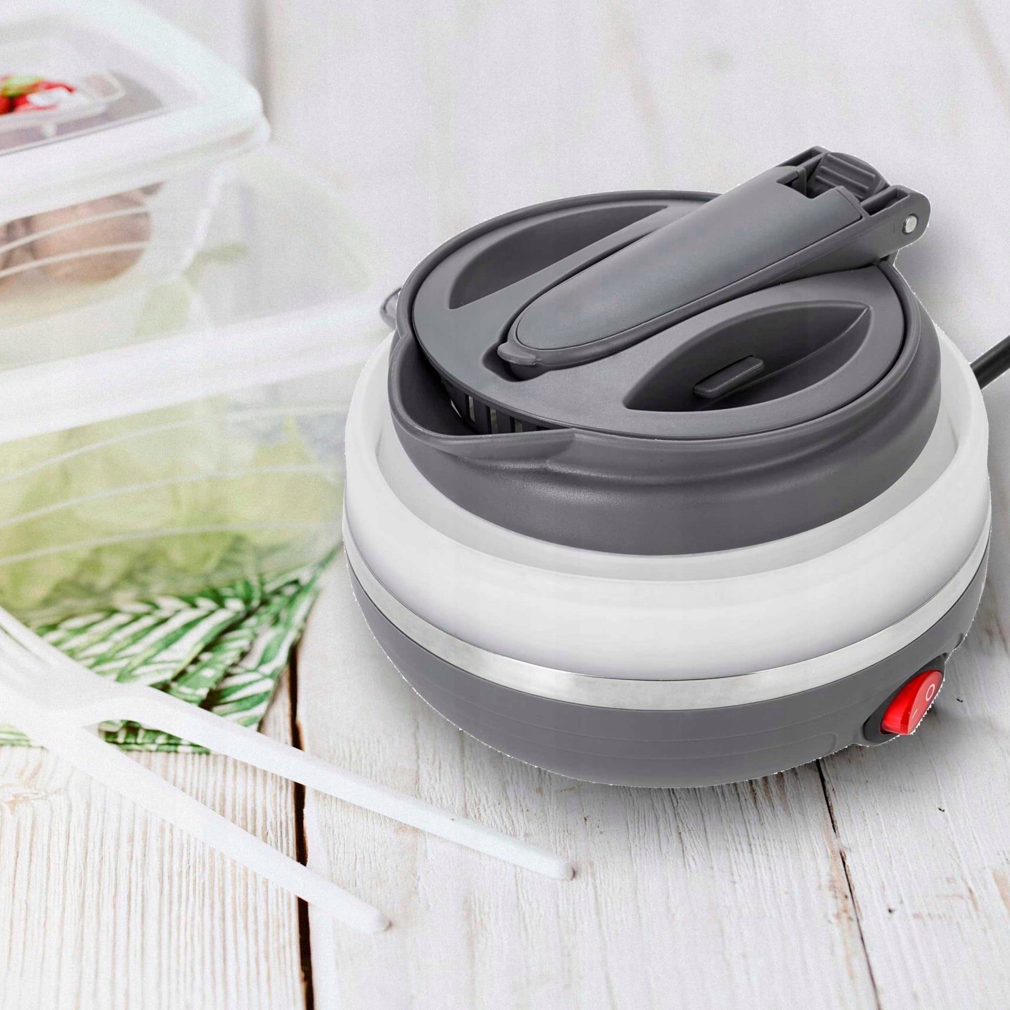 Mažas kelioninis sulankstomas elektrinis virdulys 600ml 0,6L 750W silikoninis