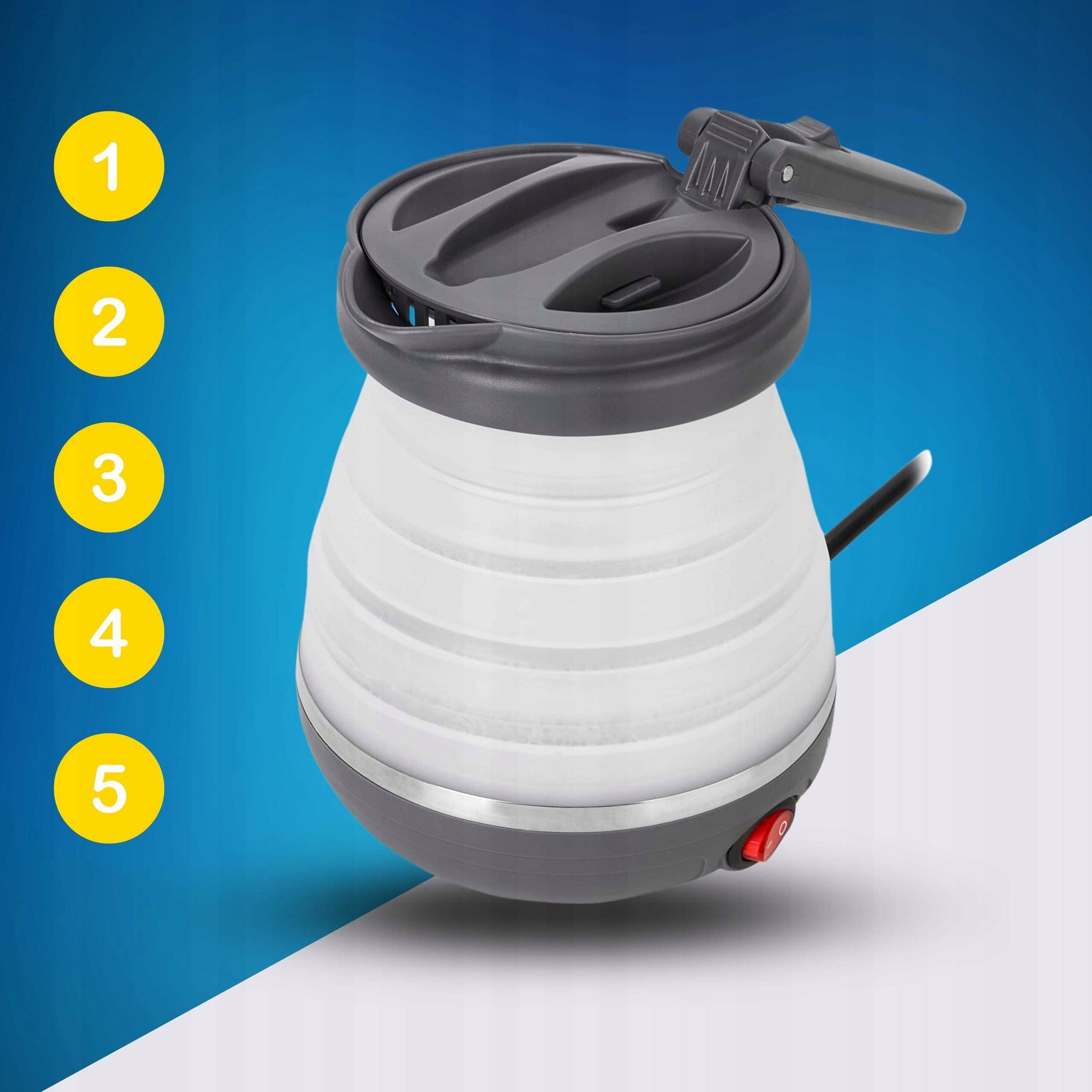 Mažas kelioninis sulankstomas elektrinis virdulys 600ml 0,6L 750W silikoninis