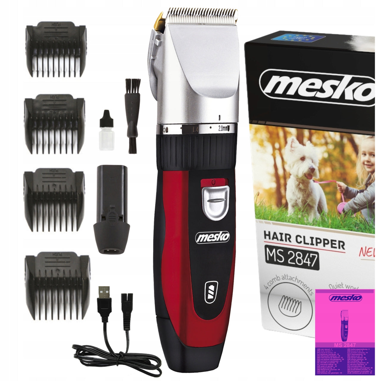 Belaidė gyvūnų (šunų, kačių) plaukų kirpimo mašinėlė, kuri netraukia kailio