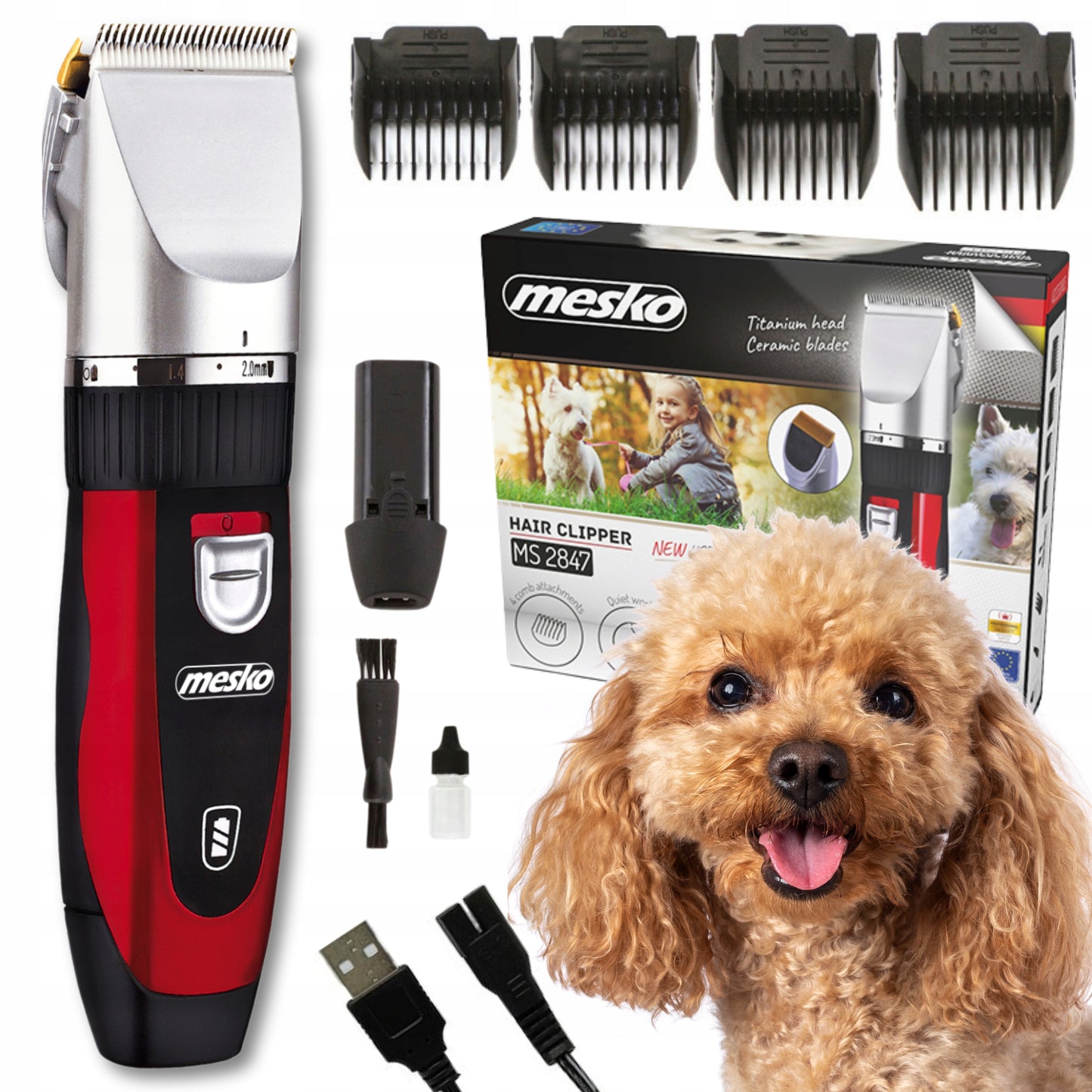 Belaidė gyvūnų (šunų, kačių) plaukų kirpimo mašinėlė, kuri netraukia kailio