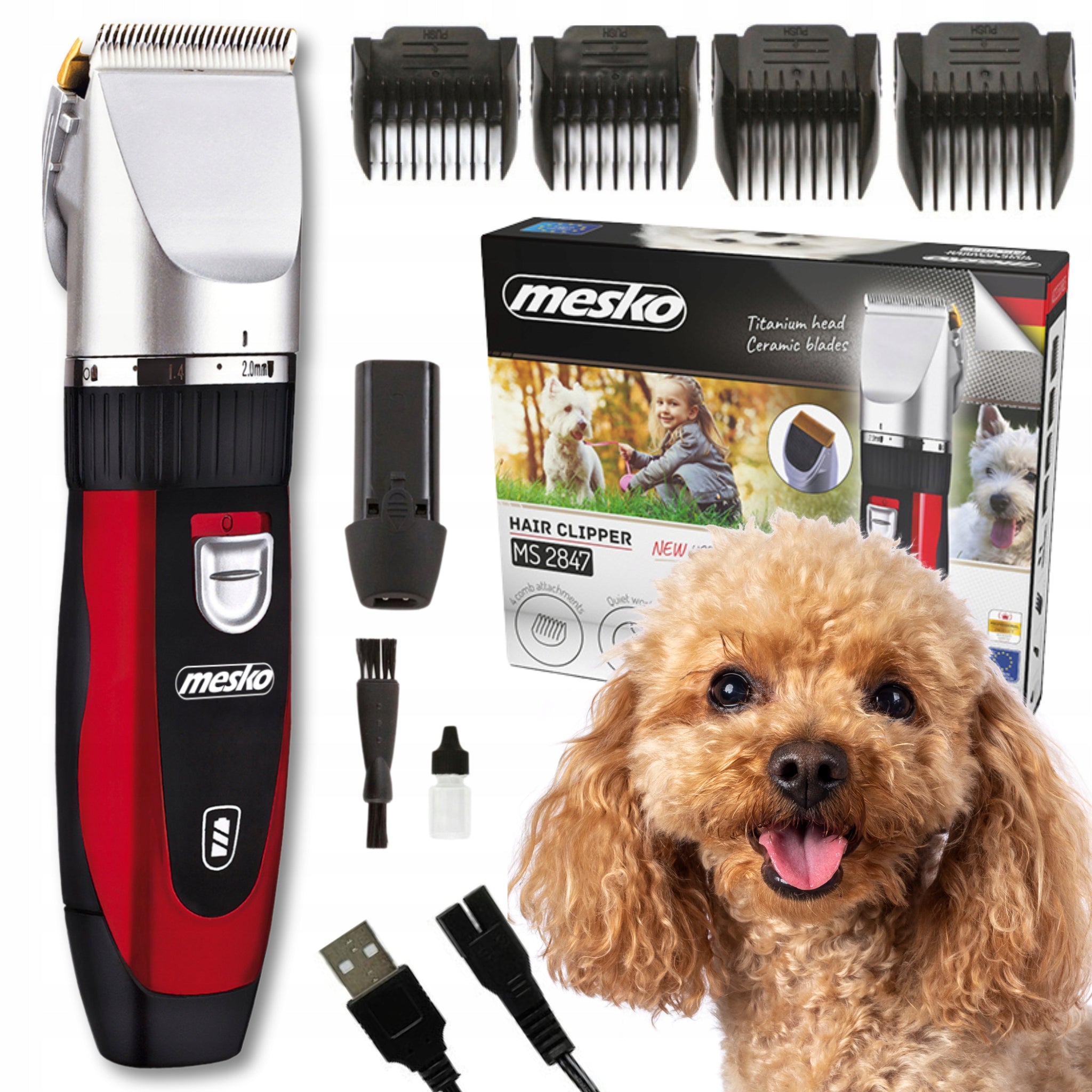 Belaidė gyvūnų (šunų, kačių) plaukų kirpimo mašinėlė, kuri netraukia kailio