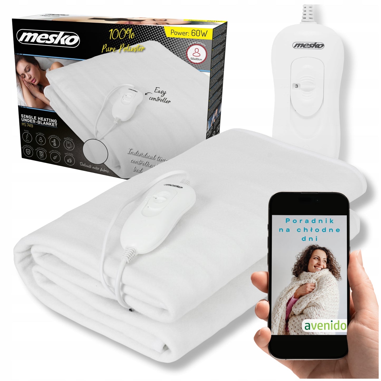 Mesko MS 7419 Elektrinė paklojama antklodė šildanti 150x80cm Reguliuojama