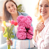 Meškiukas iš rožių LED dovana mamai, merginai, močiutei, amžina rožė, rinkinys 25 cm