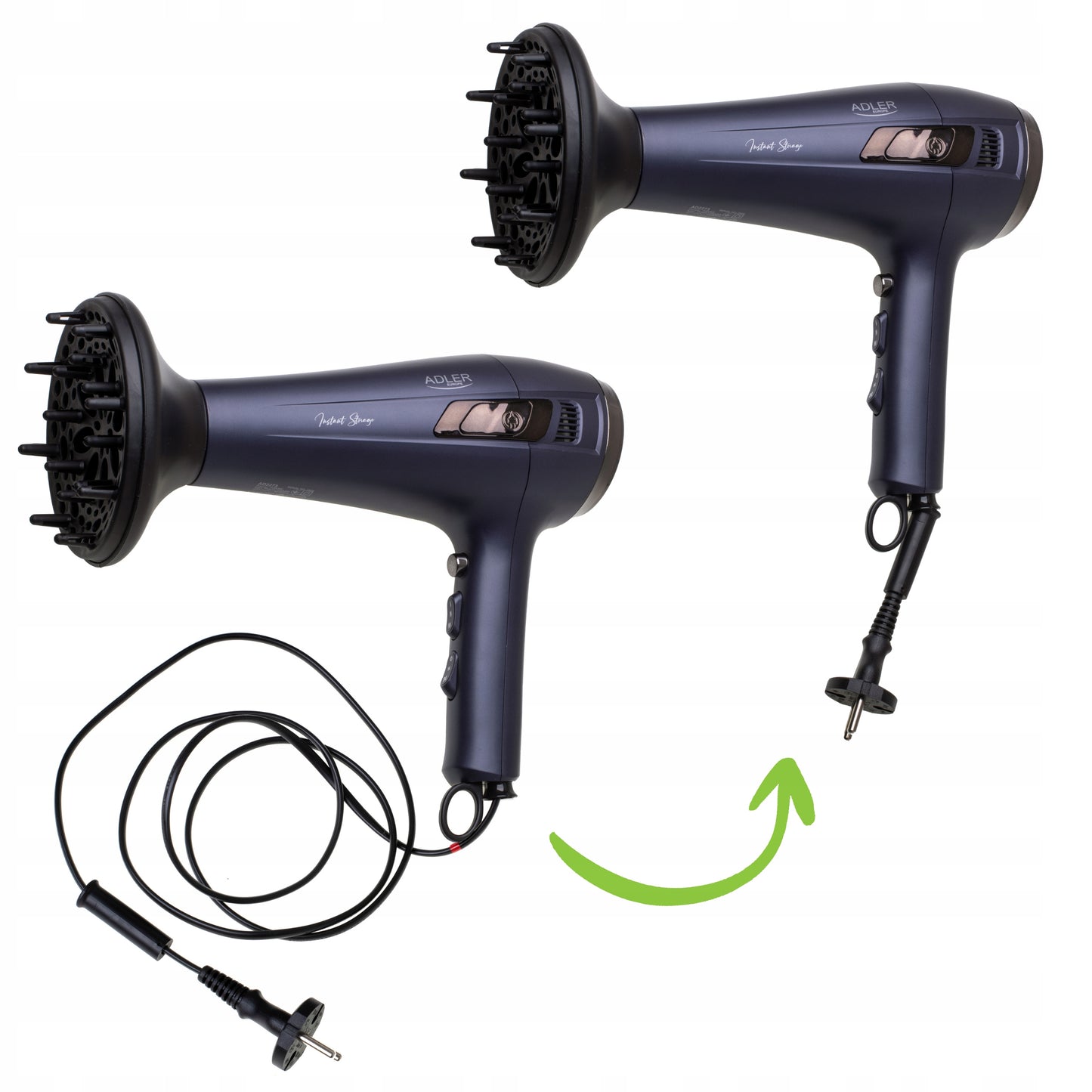 Galinga plaukų džiovintuvė Adler 2400W su susukamu laidu + difuzorius + šaltas pūtimas