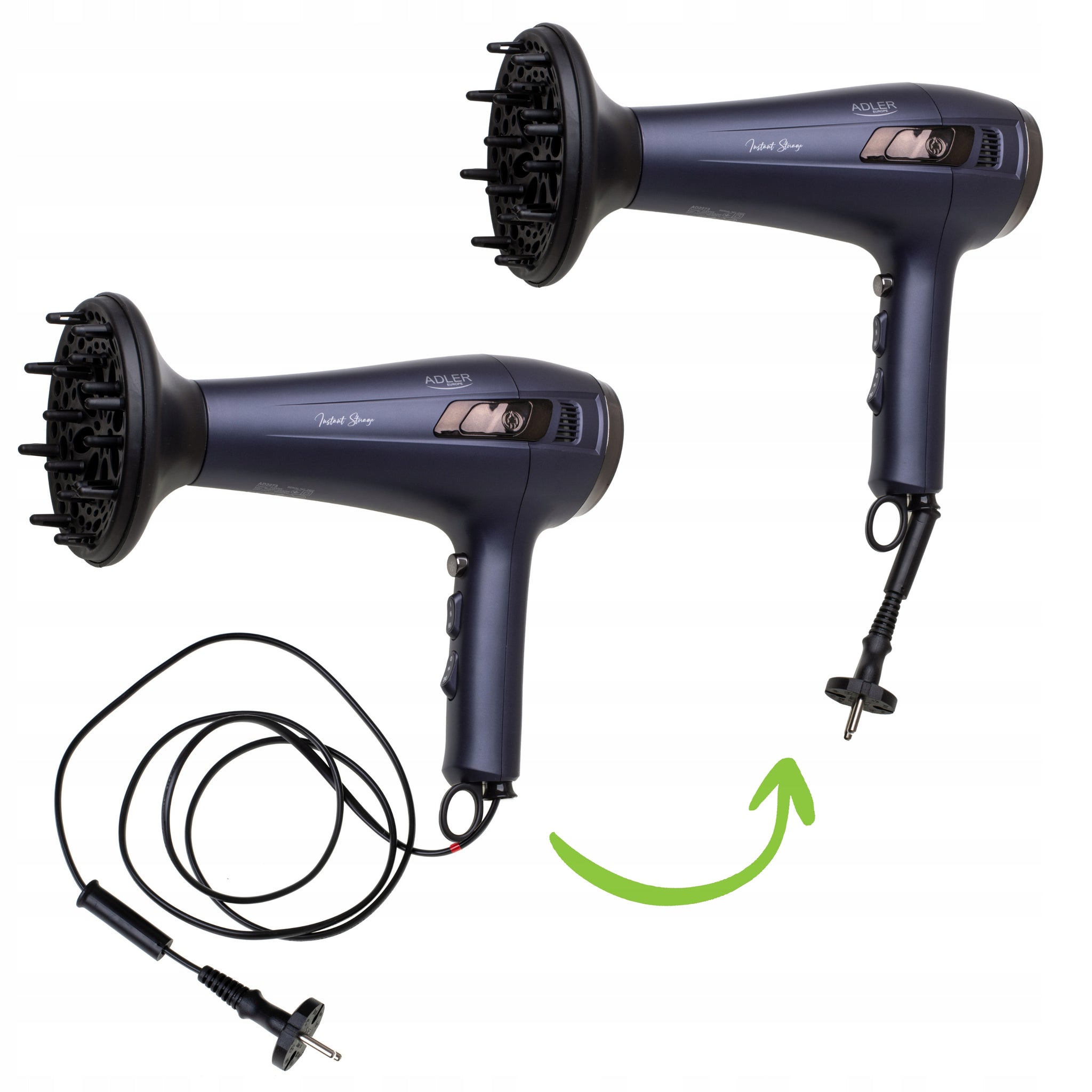 Galinga plaukų džiovintuvė Adler 2400W su susukamu laidu + difuzorius + šaltas pūtimas