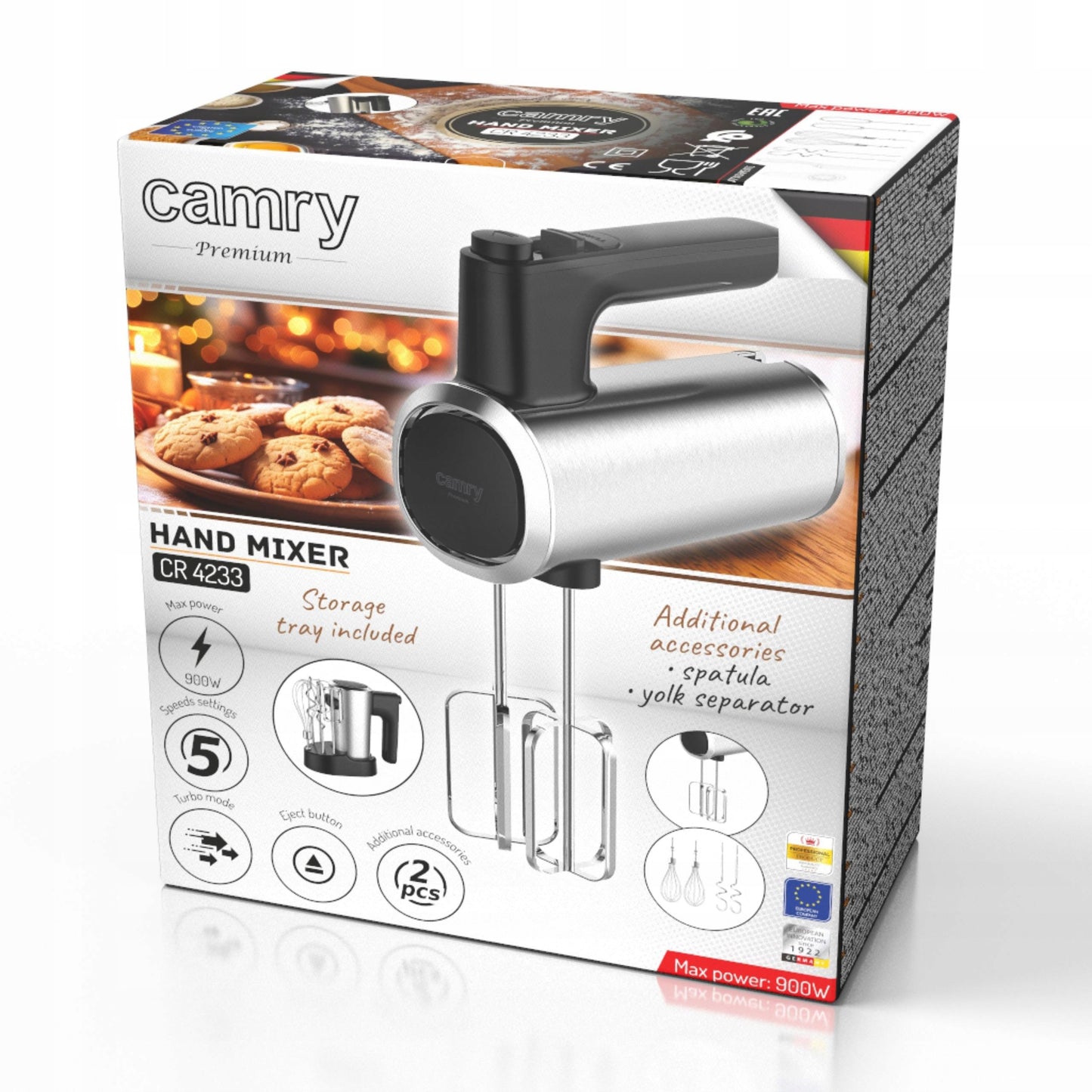 Galingas virtuvinis rankinis maišytuvas 900W, 5 greičių, su 6 antgaliais, švelnus paleidimas